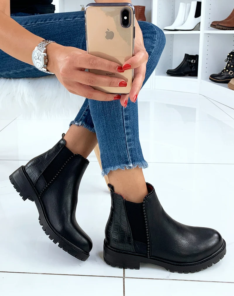Bottines noires bi-matières avec élastique
