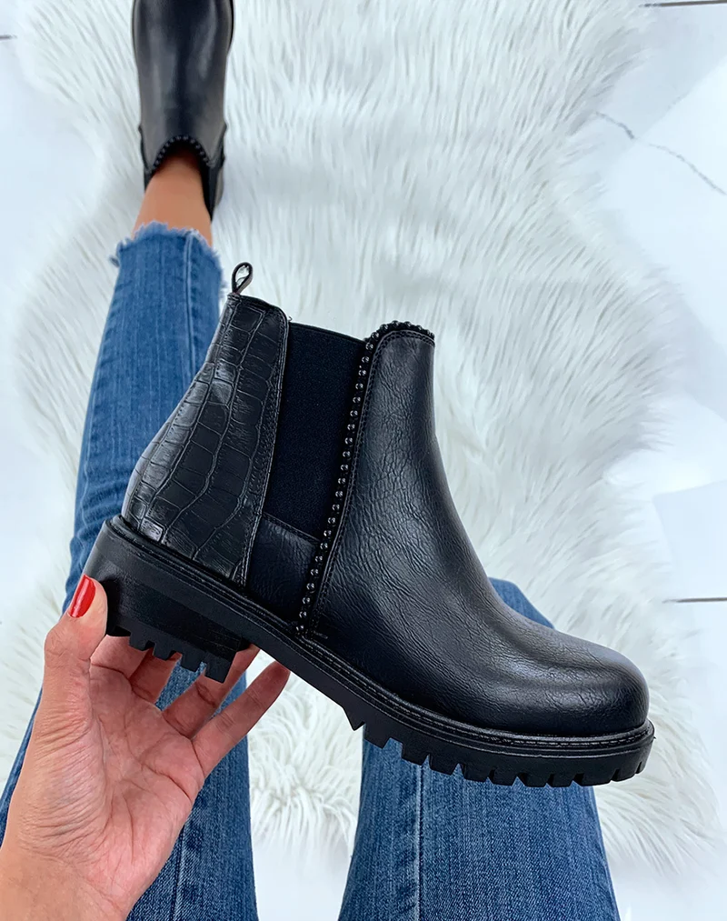 Bottines noires bi-matières avec élastique