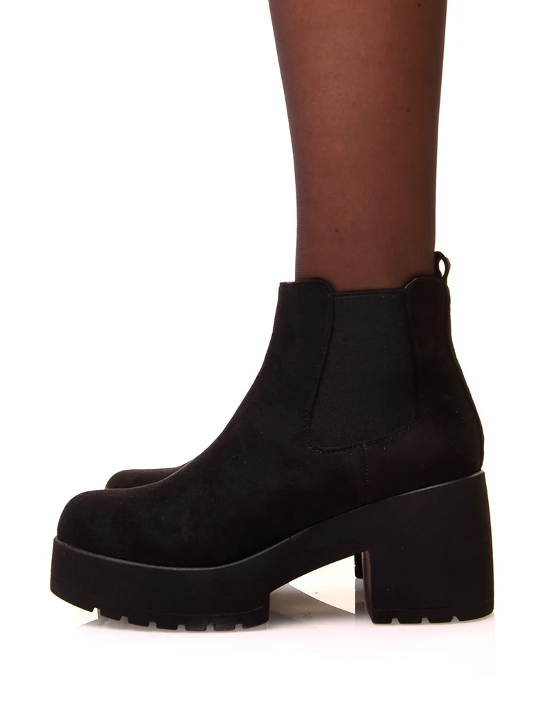Chelsea boot noires en suédine à plateforme