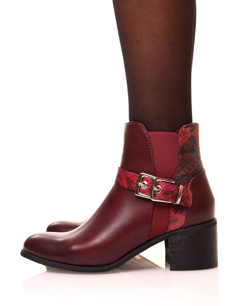 Bottines bordeaux à talon moyen