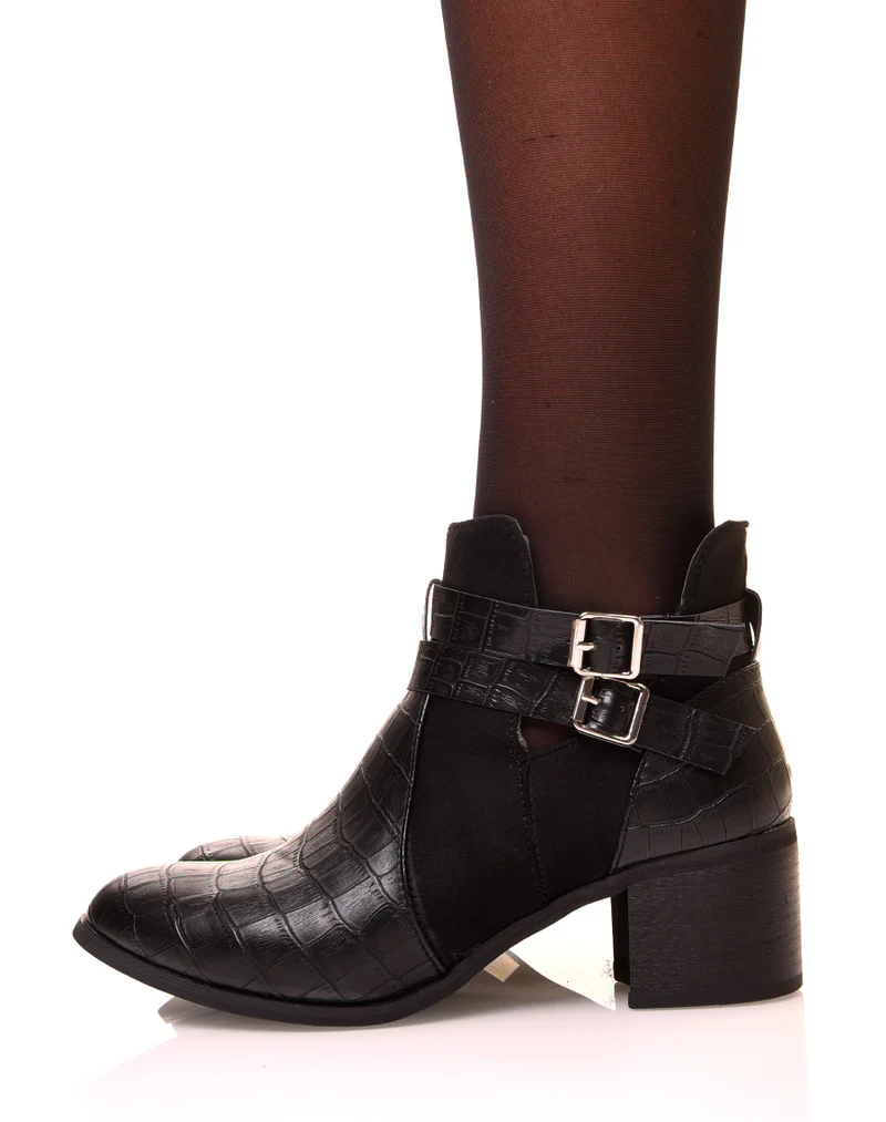Bottines ajourées effet crocodile à talon moyen