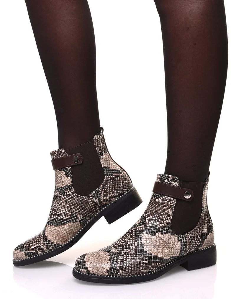 Chelsea boots marron imprimé serpent