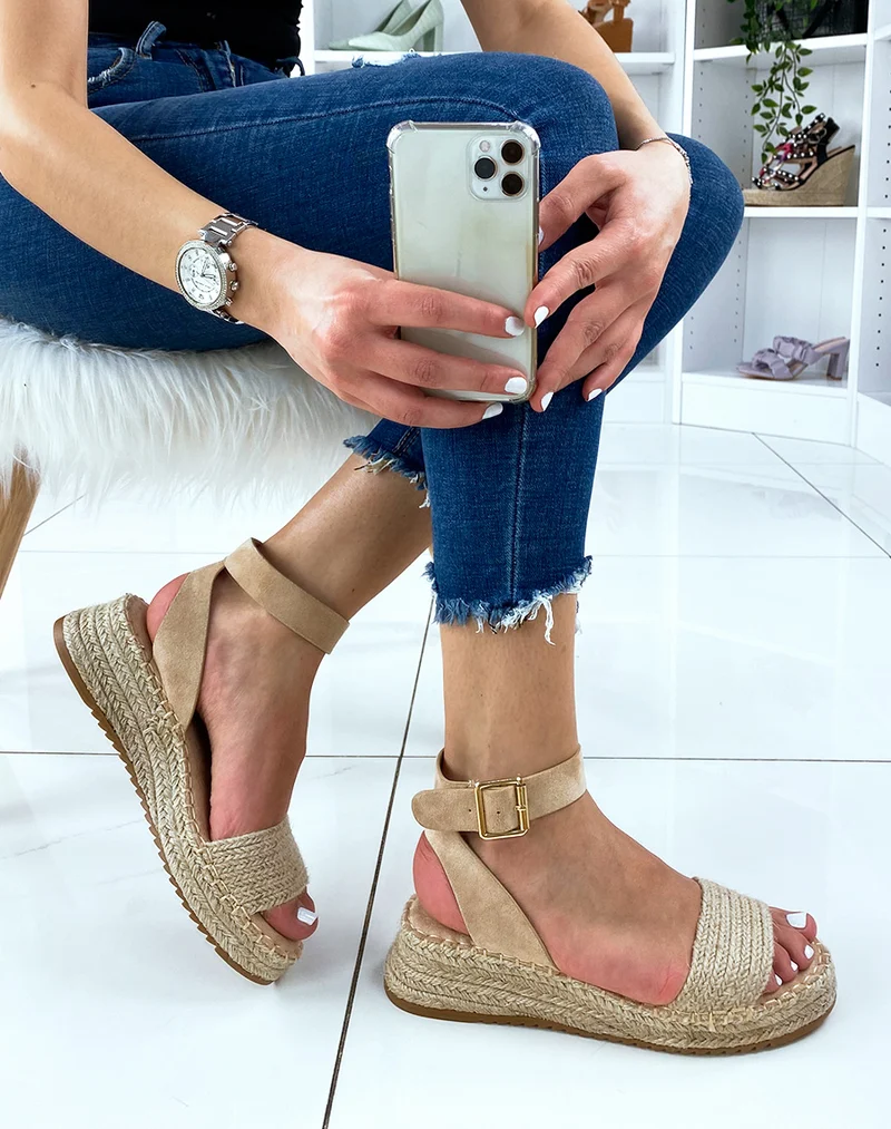Nu-pieds en toile de jute à plateforme