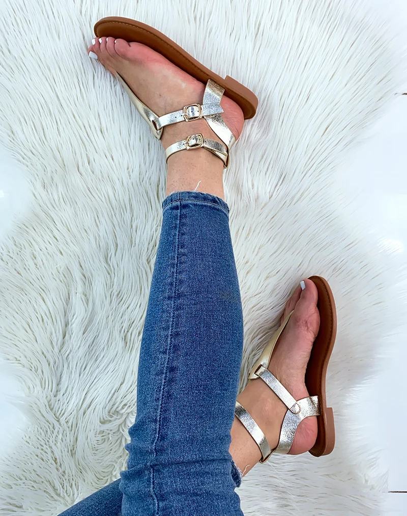 Nu-pieds dorés à double brides