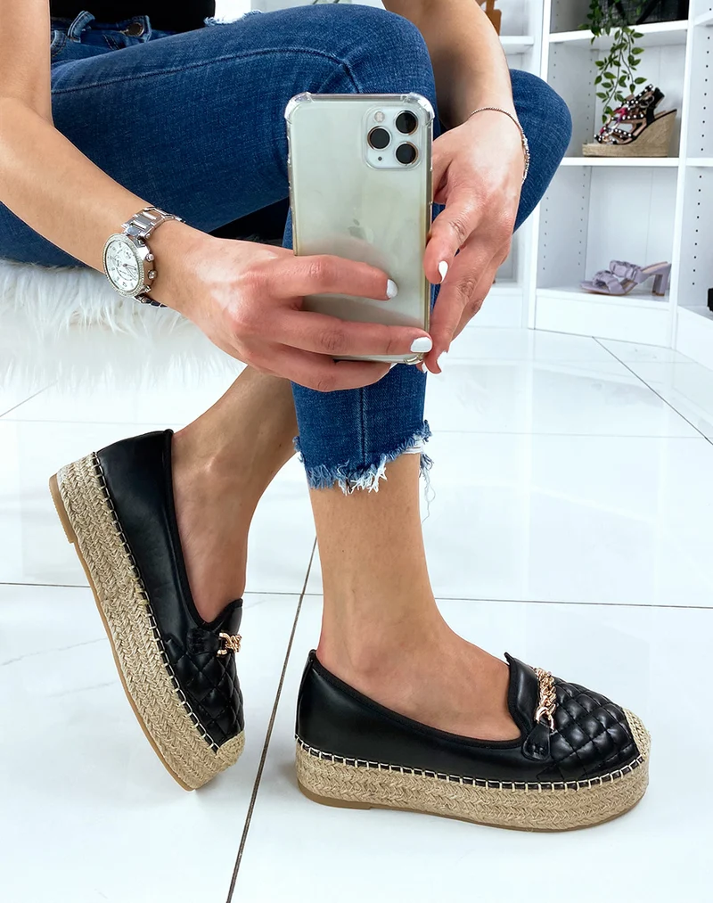 Espadrilles noires matelassées à plateforme
