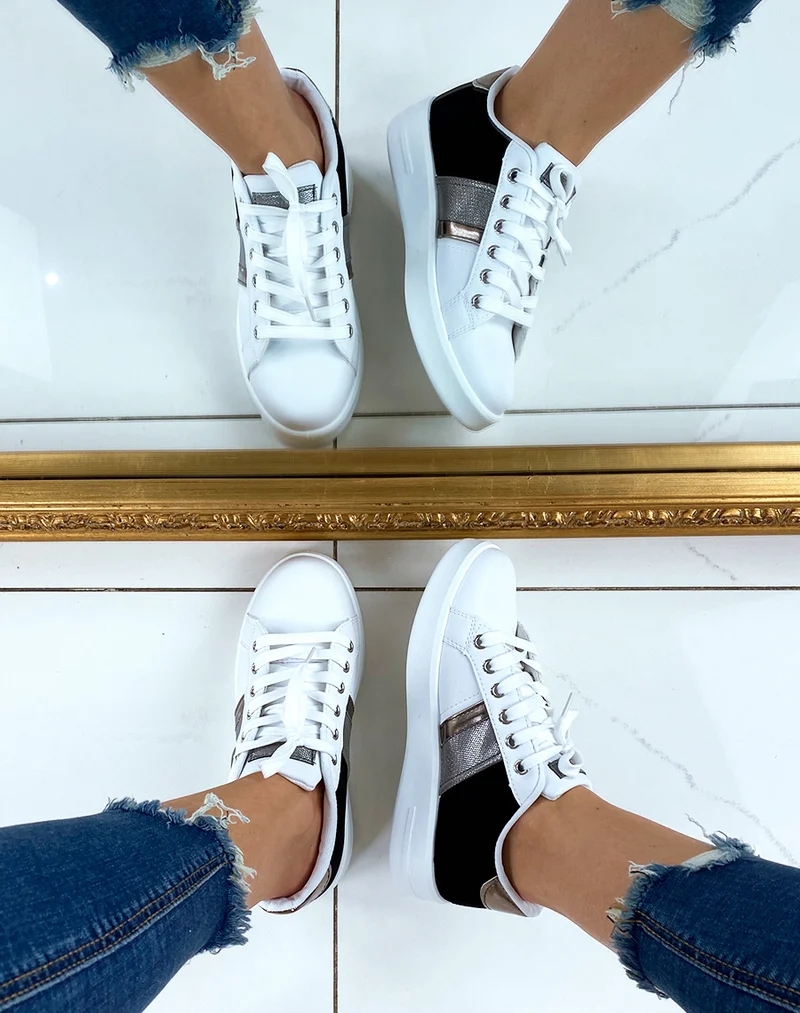 Basket bi-matière blanches et noires