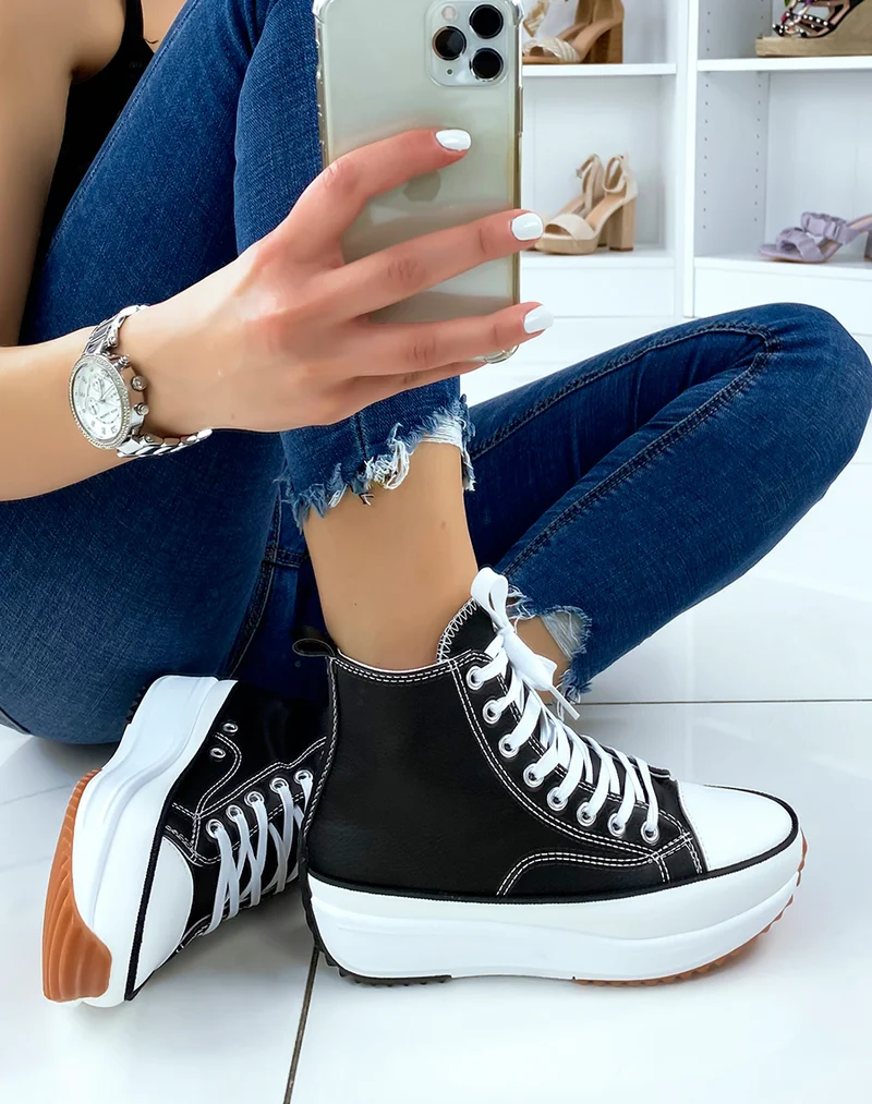 Baskets montantes noires à grosse plateforme