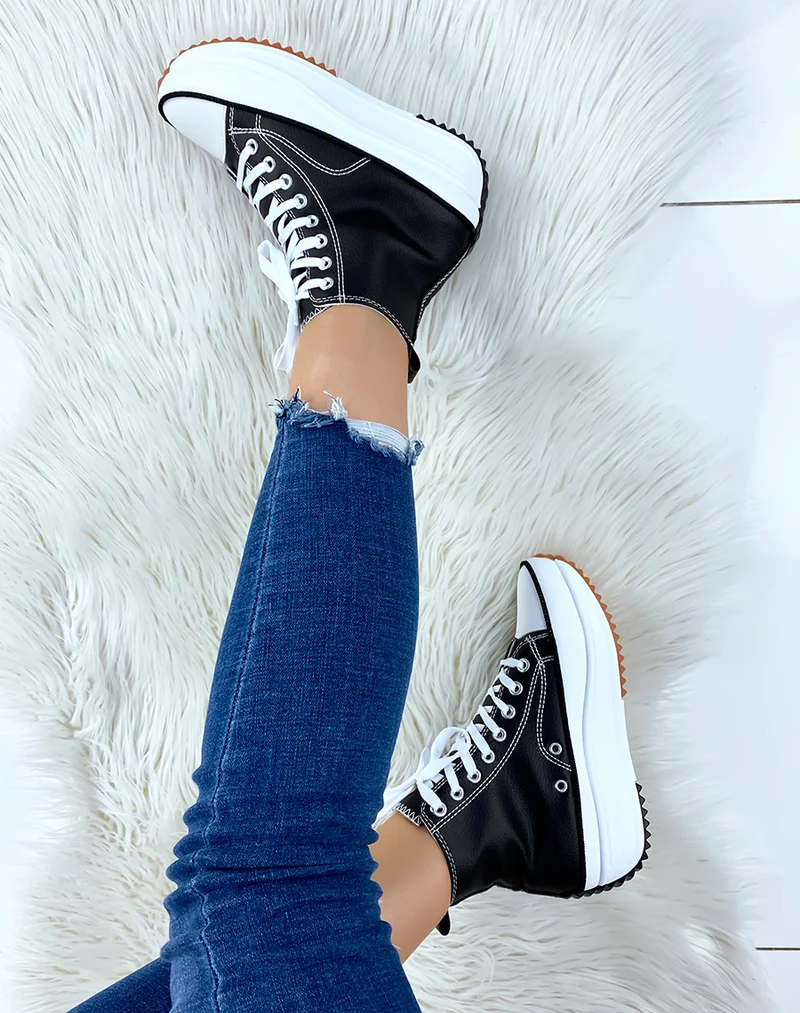 Baskets montantes noires à grosse plateforme