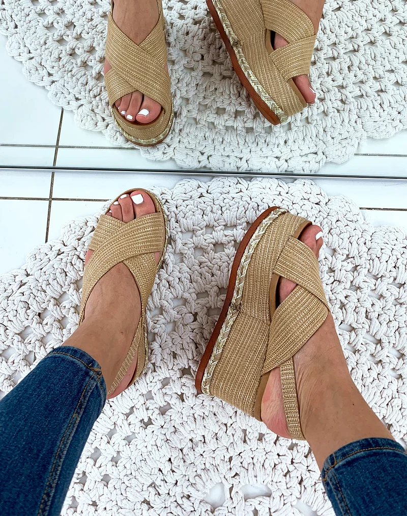 Espadrilles compensées gaufrées beiges
