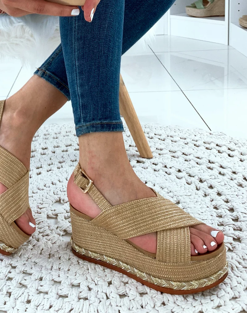 Espadrilles compensées gaufrées beiges