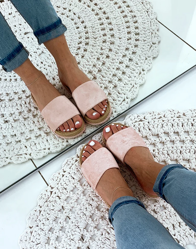 Mules rose suédine semelle en corde