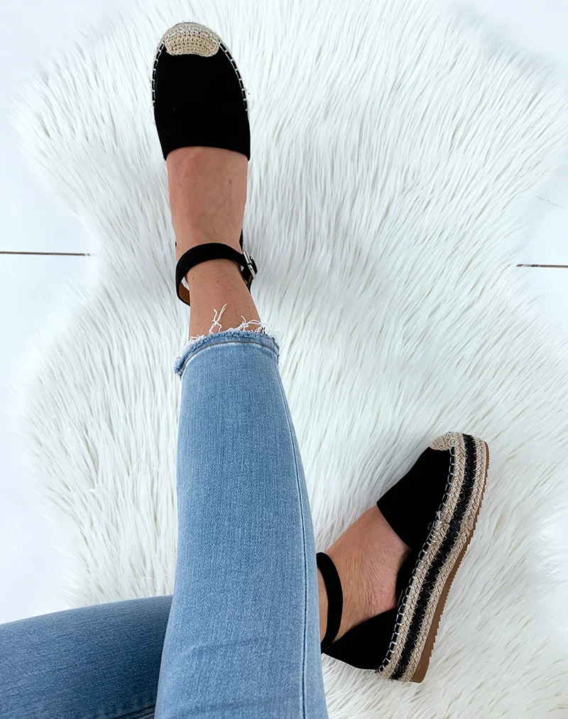 Espadrilles en suédine noires à plateforme