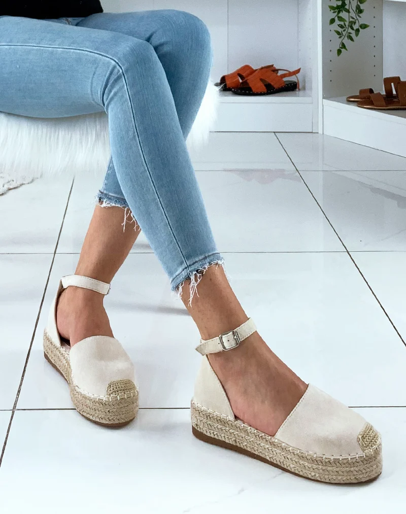 Espadrilles en suédine beiges à plateforme