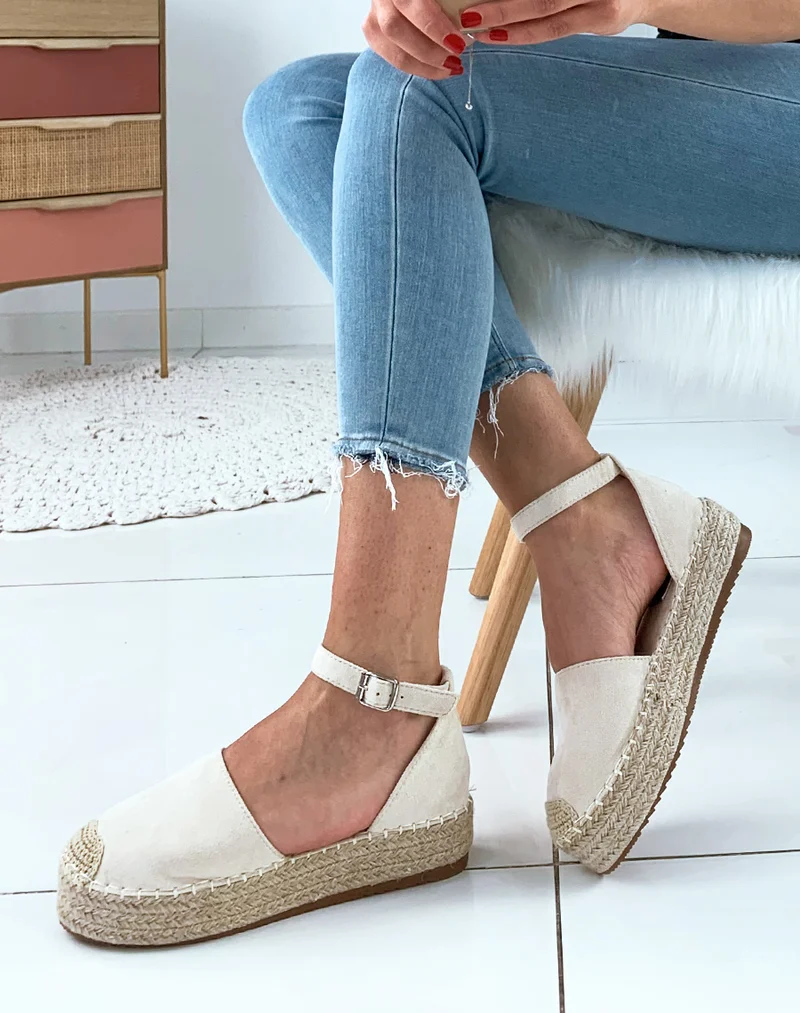 Espadrilles en suédine beiges à plateforme