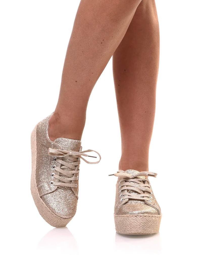 Espadrilles pailletées compensées dorées