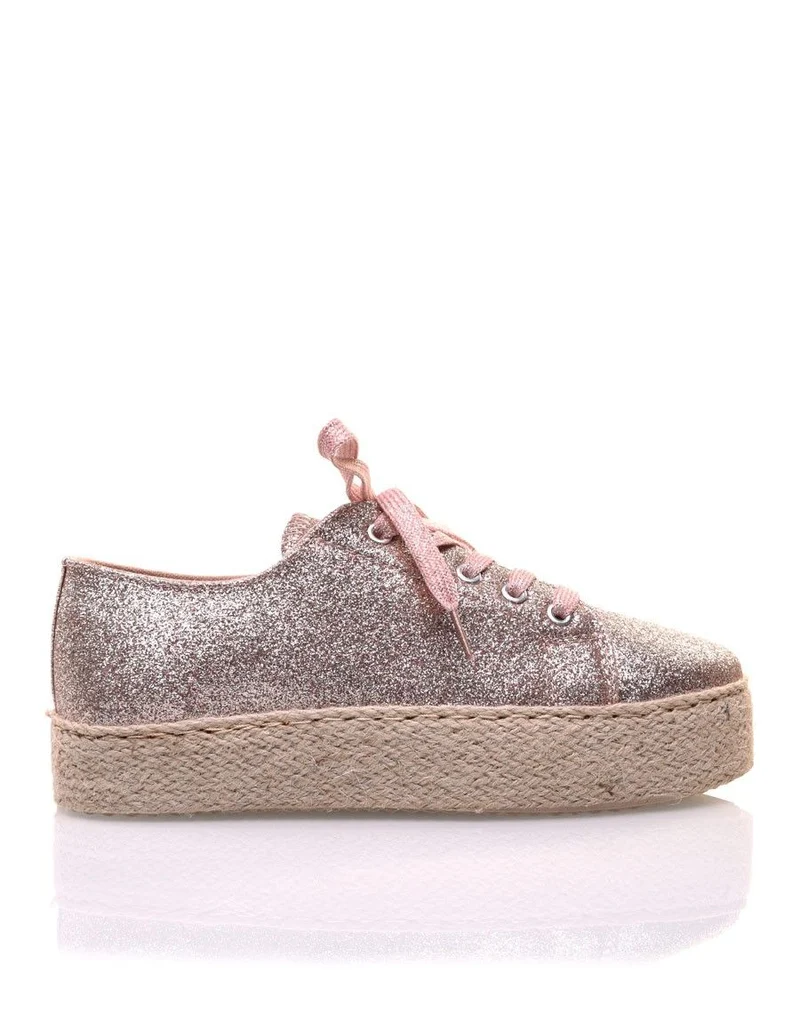 Espadrilles pailletées compensées roses