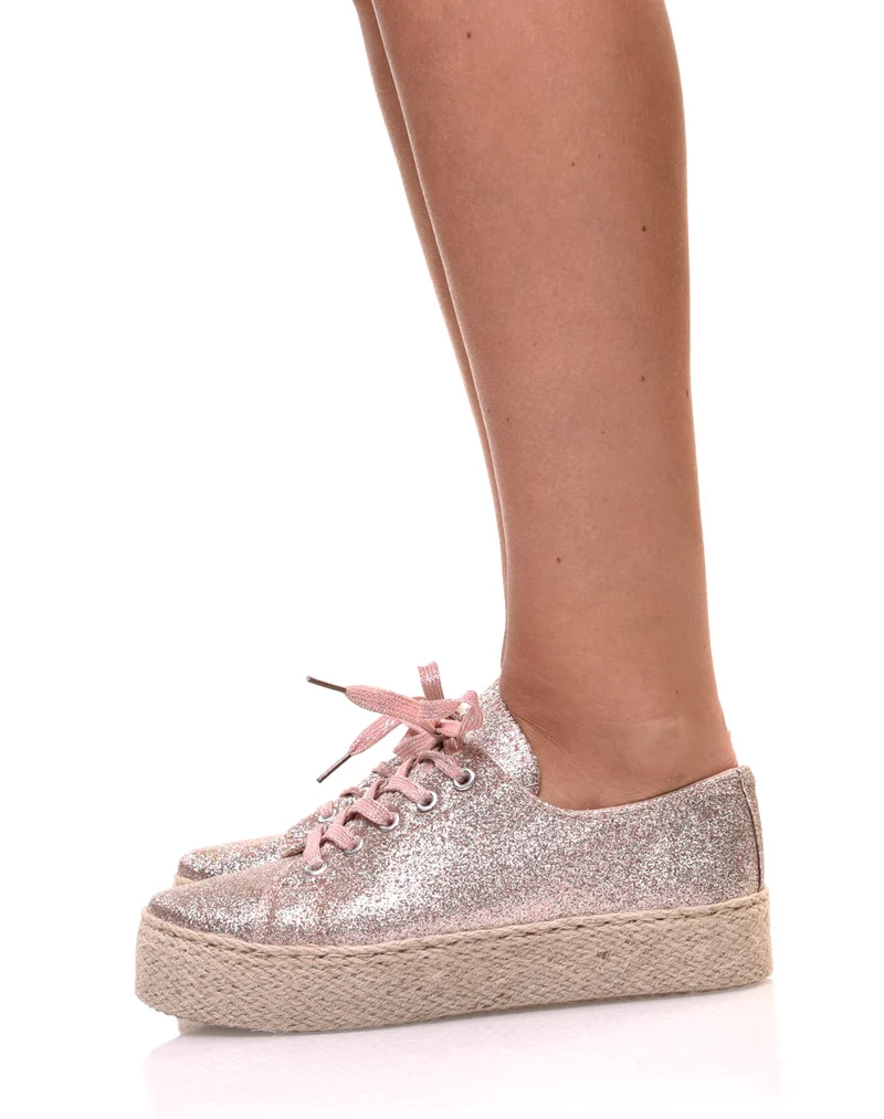 Espadrilles pailletées compensées roses