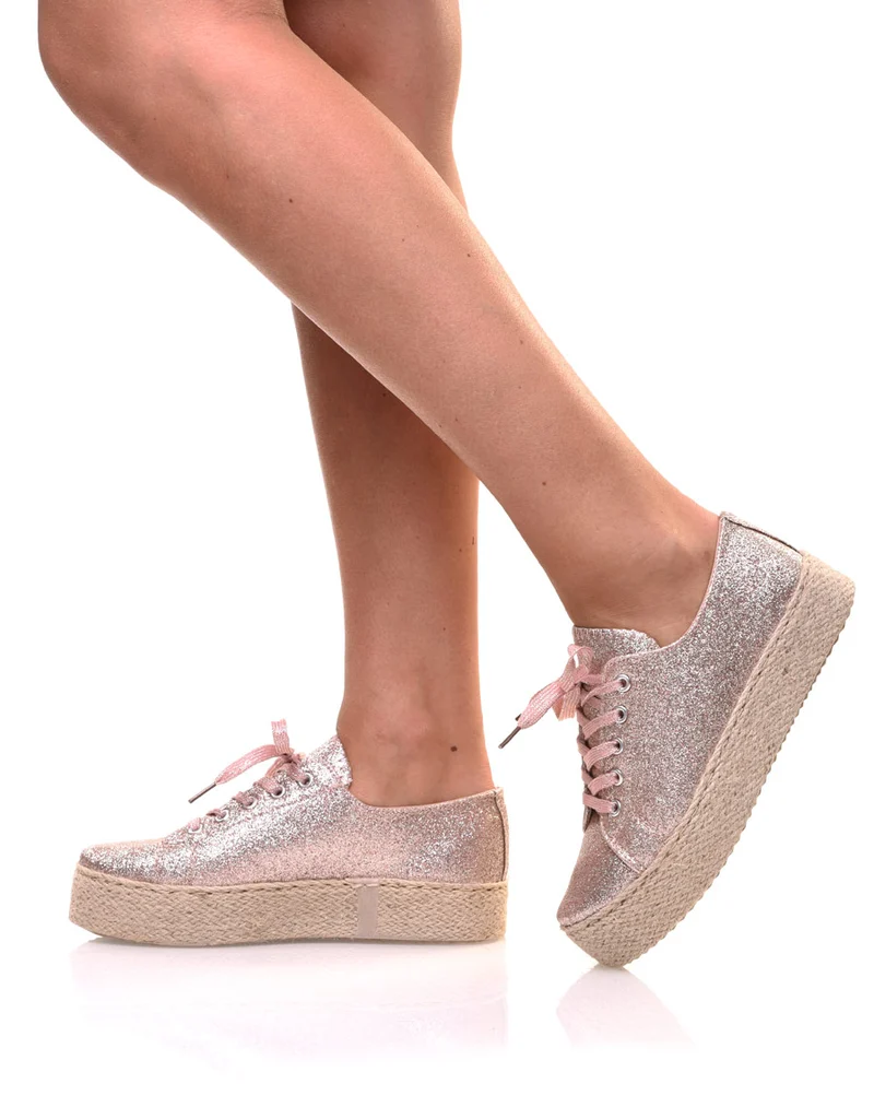 Espadrilles pailletées compensées roses