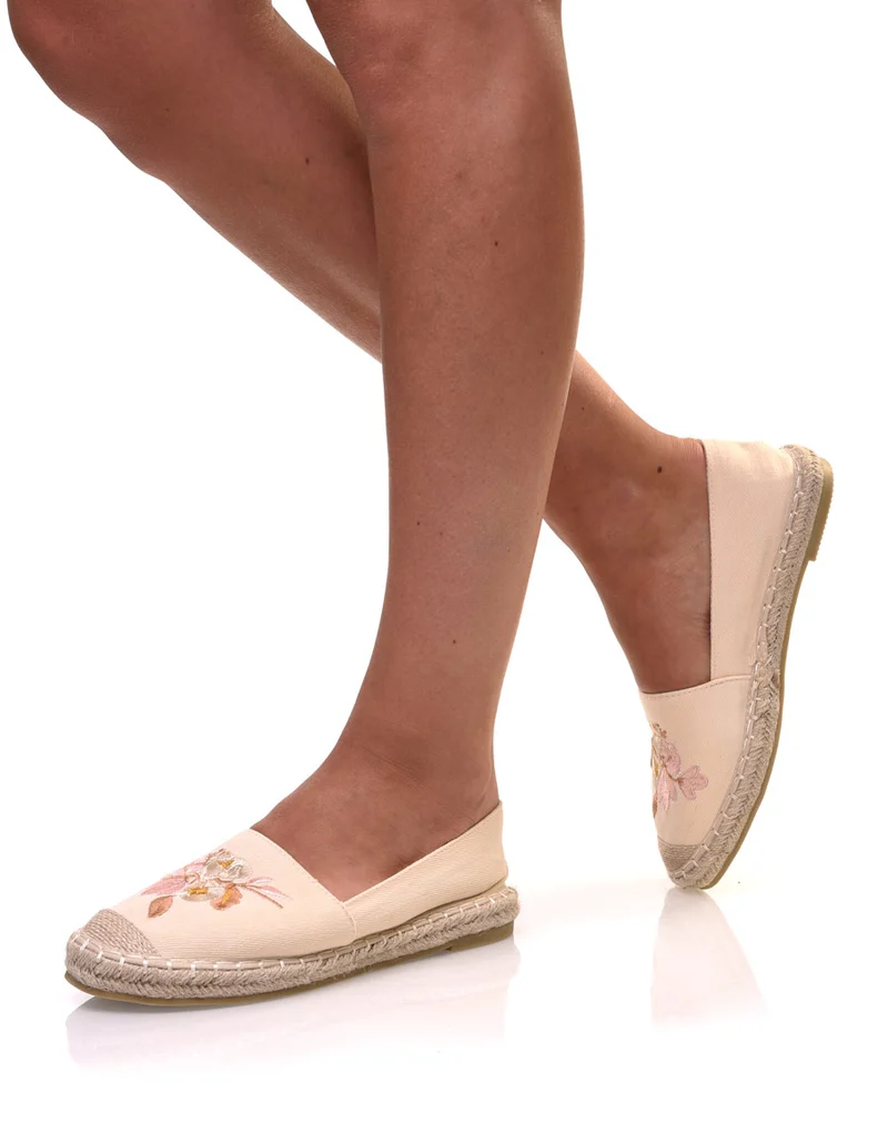 Espadrilles beiges brodées