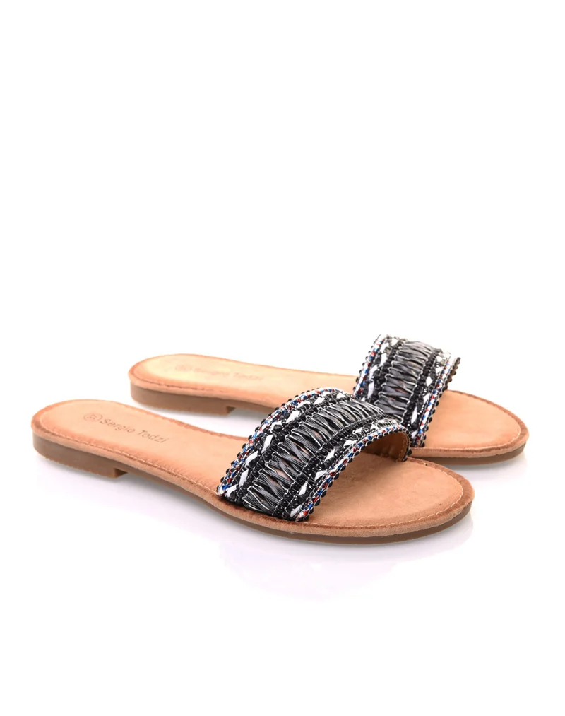 Mules noires perlées