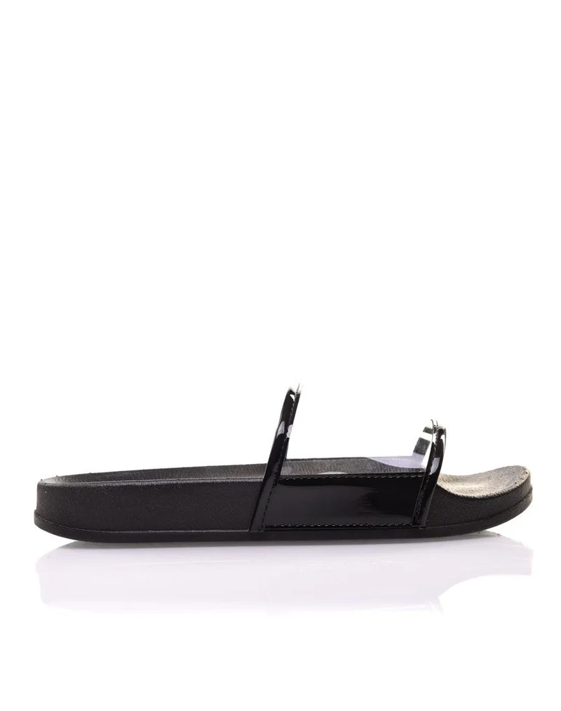 Mules noires à bandes transparentes