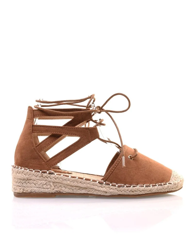 Espadrilles camel à talon compensées