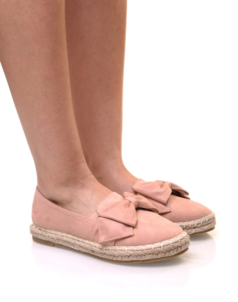 Espadrilles roses en suédine à noeud