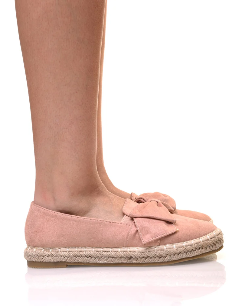 Espadrilles roses en suédine à noeud