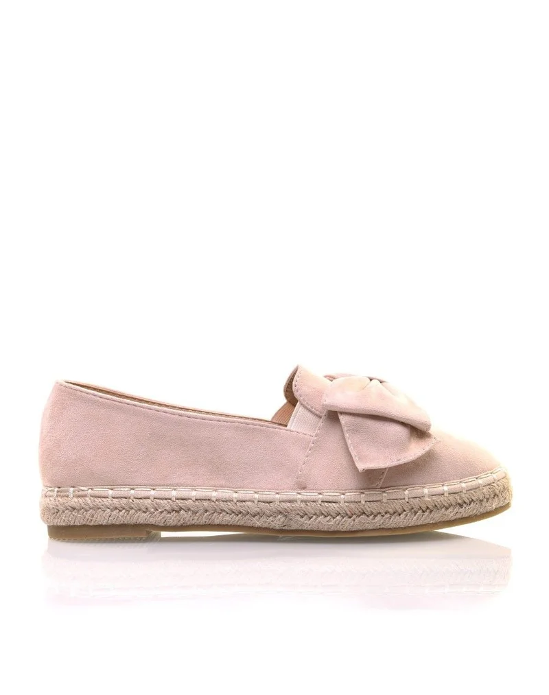 Espadrilles beiges en suédine à noeud