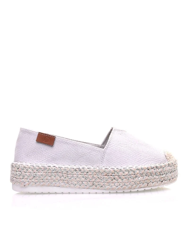 Espadrilles grises compensées à semelle tressée argentée