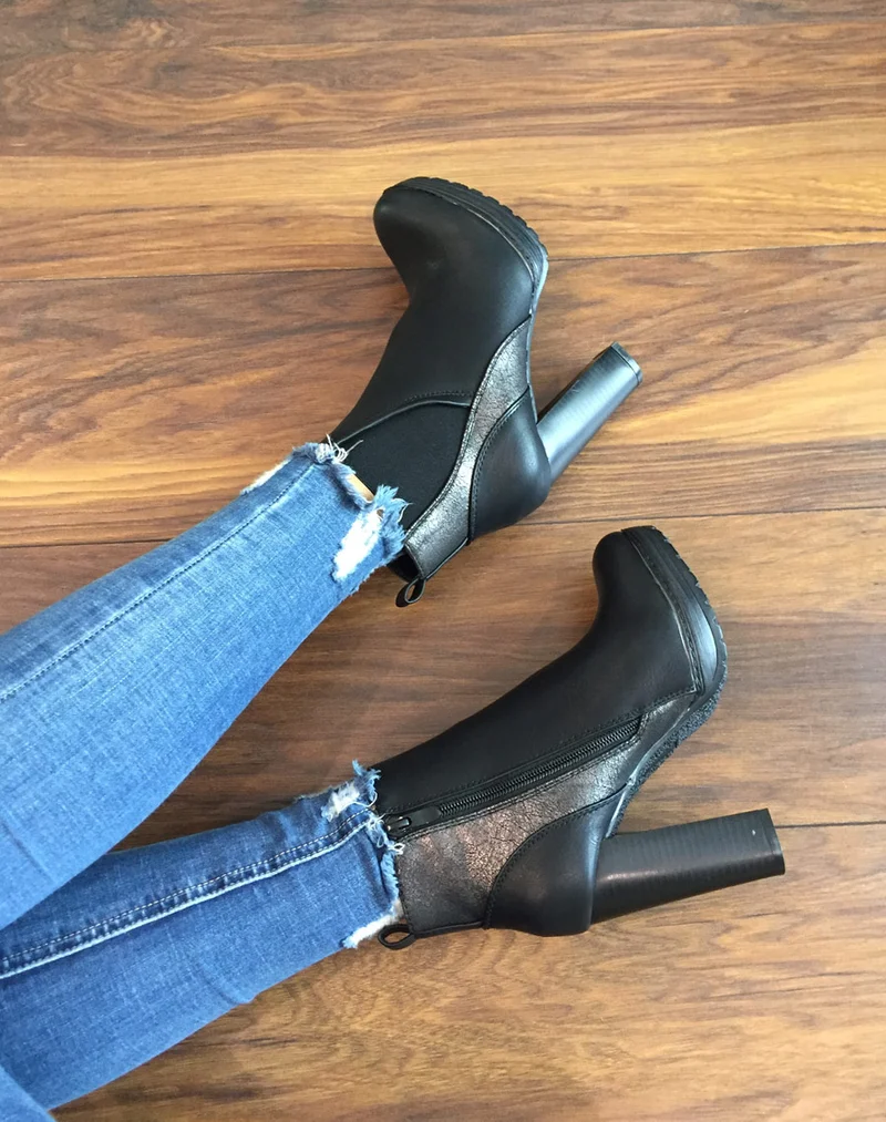 Bottines noires à talons hauts bi matières
