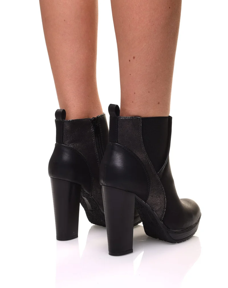 Bottines noires à talons hauts bi matières
