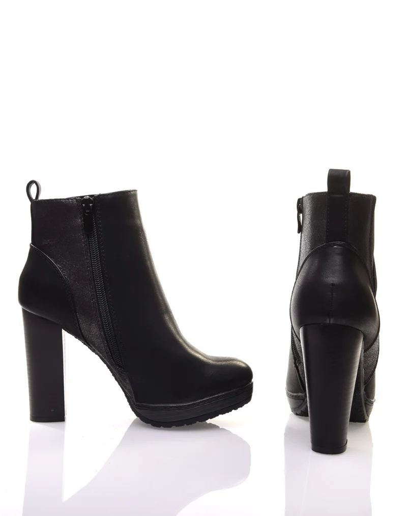 Bottines noires à talons hauts bi matières