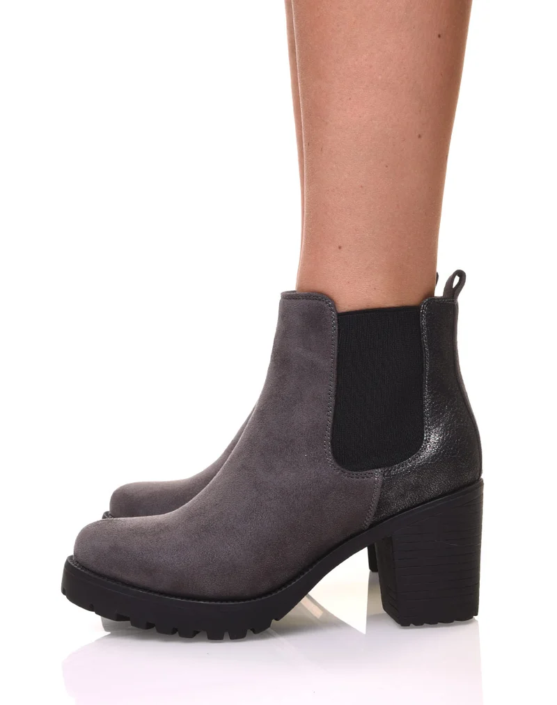 Bottines grises mi hautes bi-matières
