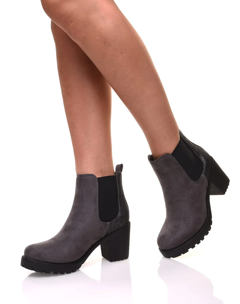 Bottines grises mi hautes bi-matières