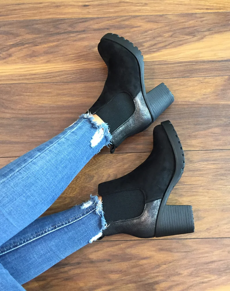Bottines noires mi hautes bi-matières