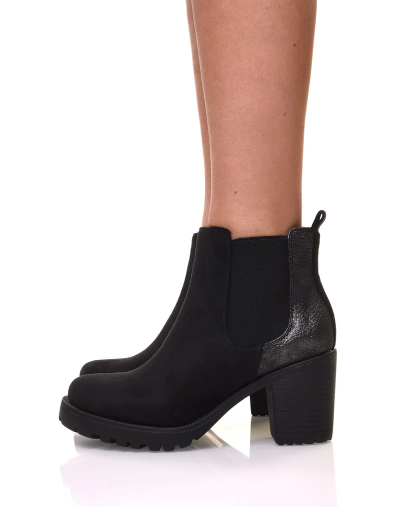 Bottines noires mi hautes bi-matières