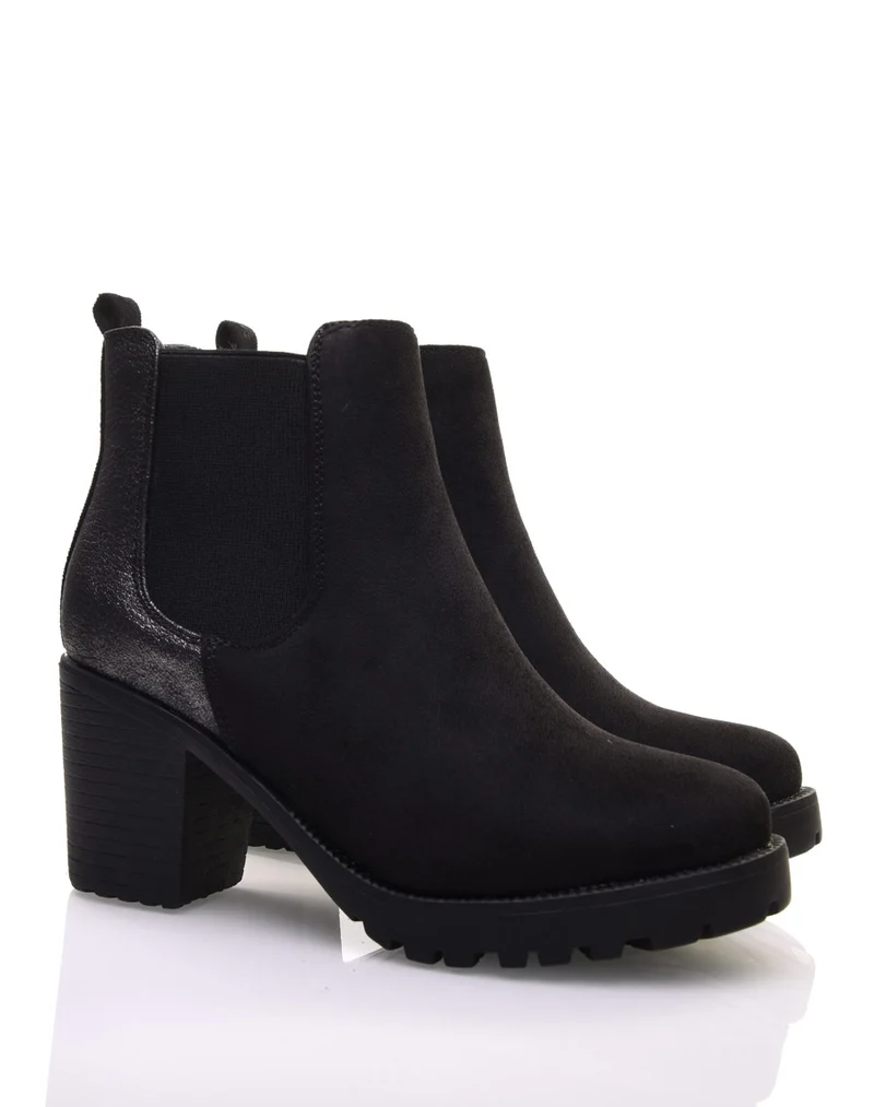 Bottines noires mi hautes bi-matières