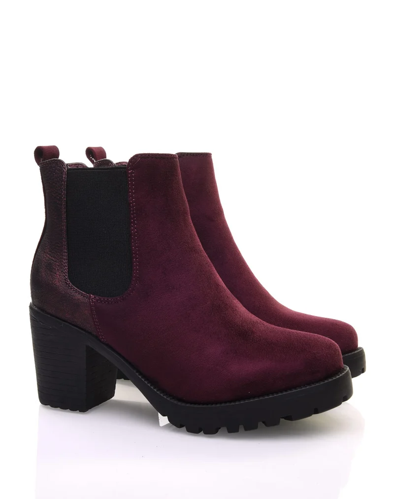 Bottines bordeaux mi hautes bi-matières