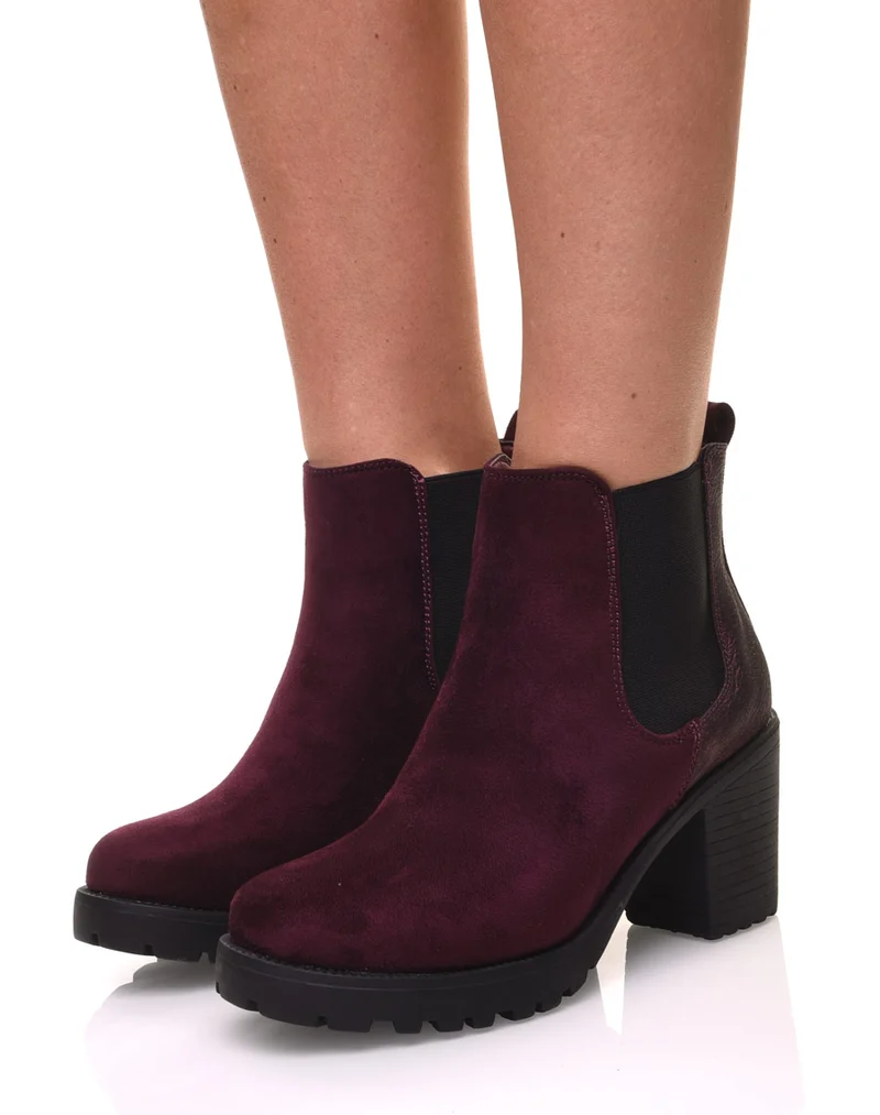 Bottines bordeaux mi hautes bi-matières