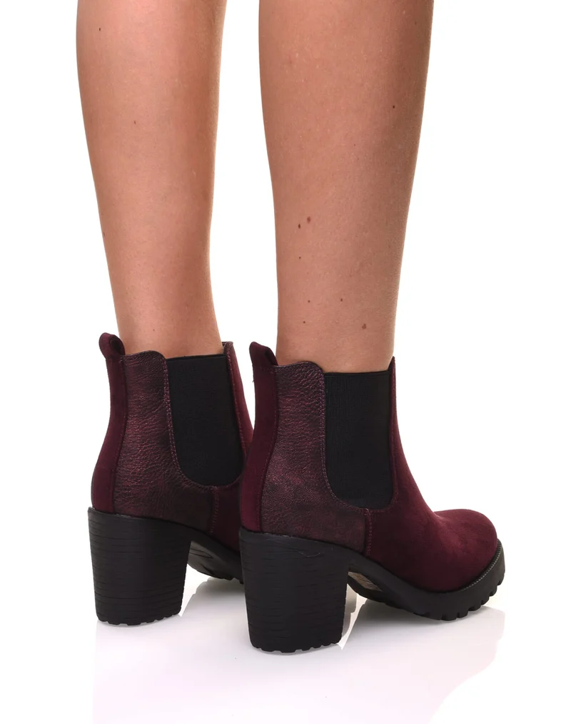 Bottines bordeaux mi hautes bi-matières