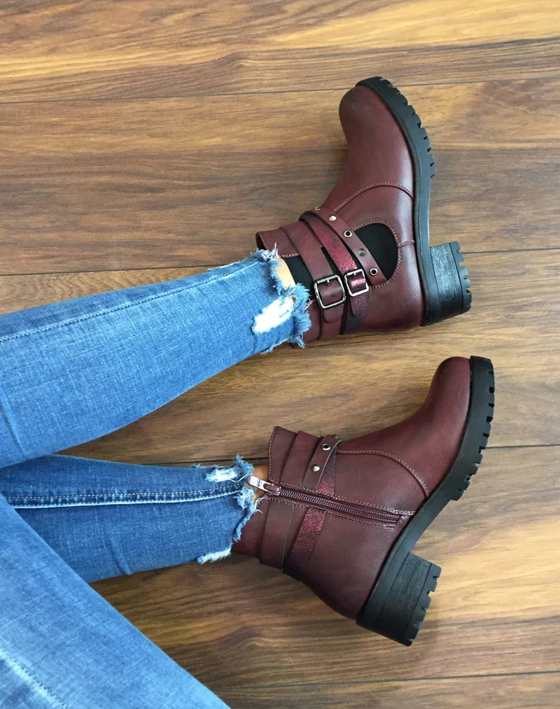 Bottines bordeaux différentes lanières