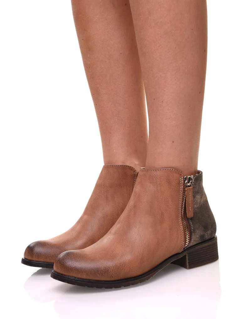 Bottines camel effet pailleté