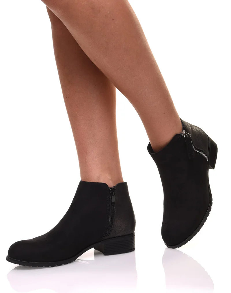 Bottines noires bi-matières