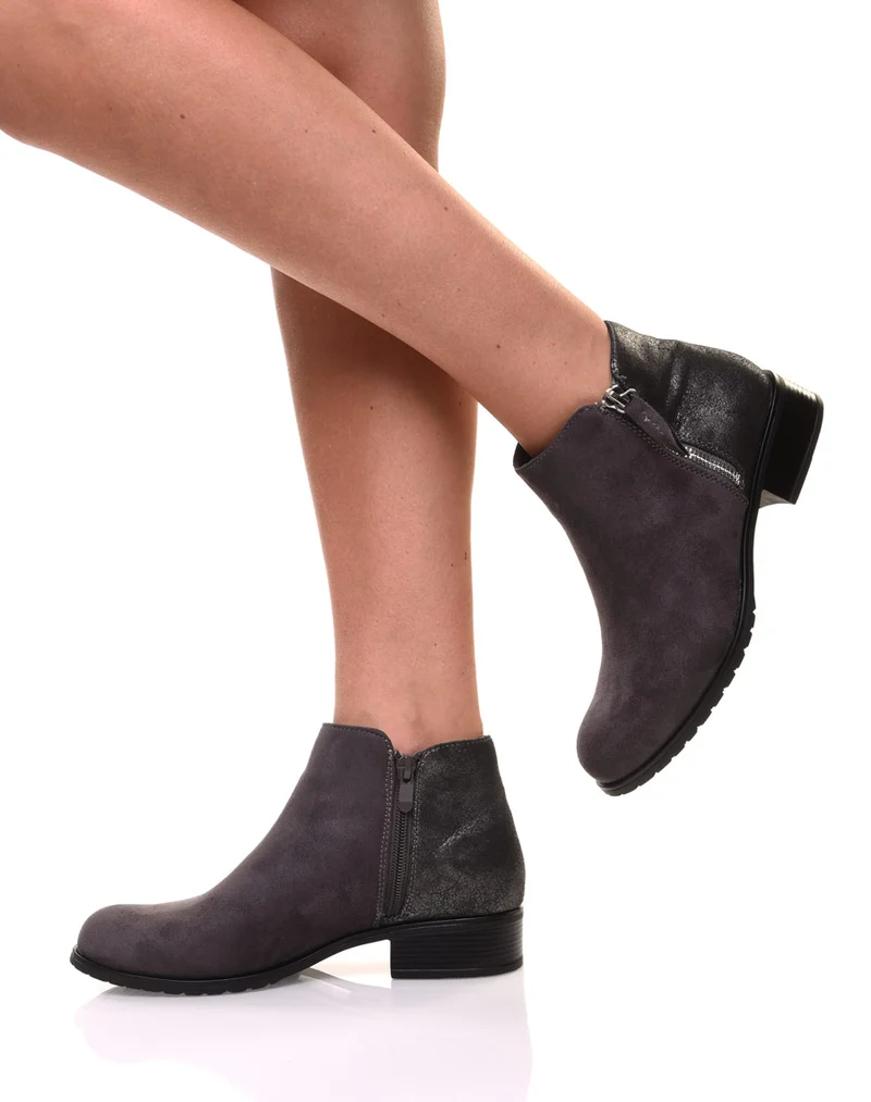 Bottines grises bi-matières