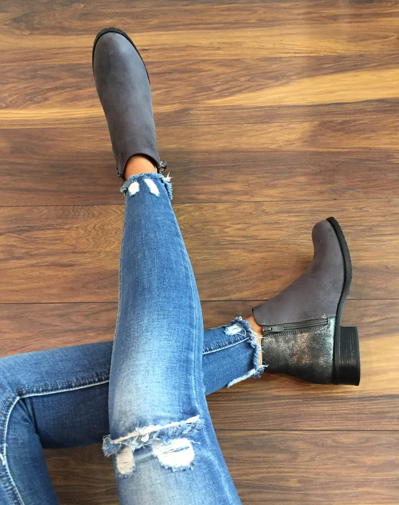 Bottines grises bi-matières