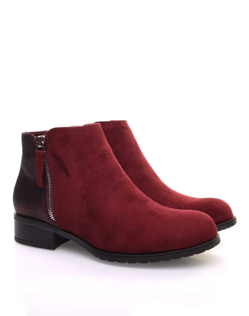Bottines bordeaux bi-matières