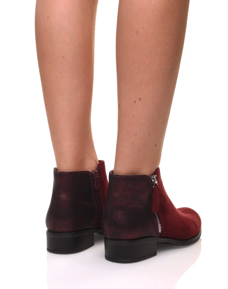 Bottines bordeaux bi-matières
