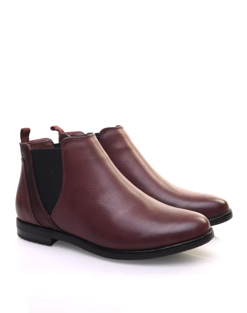 Bottines bordeaux plates métallisées
