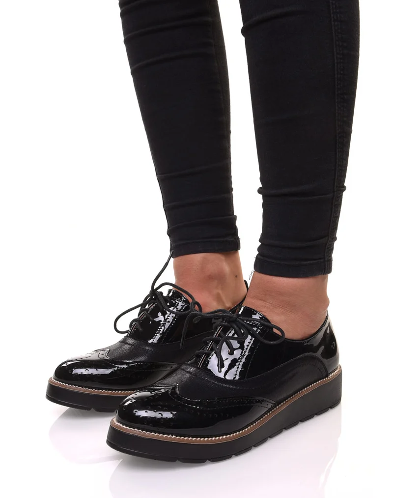 Derbies noires vernis bi matières